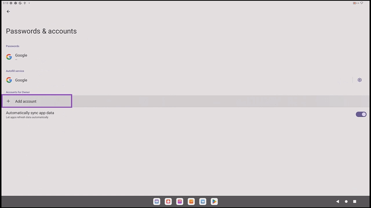 Within ActivInspire, a user navigates to Passwords and Accounts to add a new account.